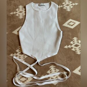Babaton White Ribbed Bodysuit